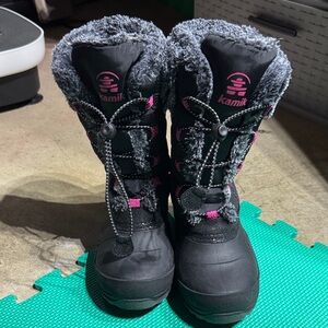 Kamik Black and Pink Furry Winter Boots